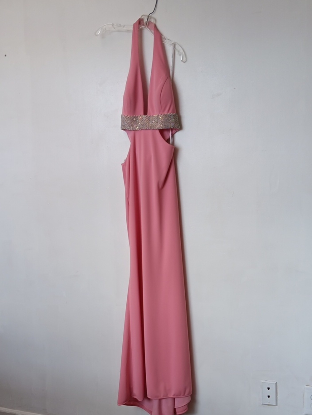 Tony Bowls Dusty Pink Halter Gown with Beaded Waistband